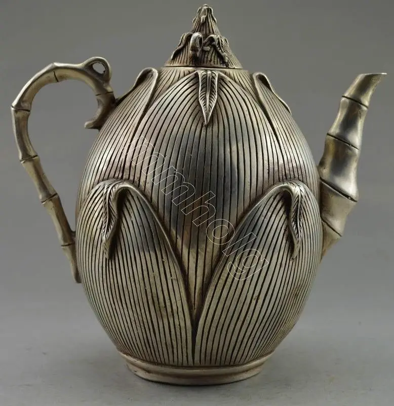 

Crafts statue Chinese fengshui silver Corn Wine Tea Pot Flagon Claret Jug teapot art statue halloween