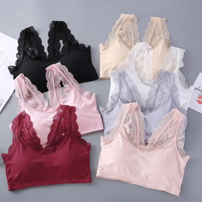 Women Push Up Padded Bras Lace Tube Tops Seamless Lingerie Full Cup Breathable Bralette Wire Free Sleep Bra Top |