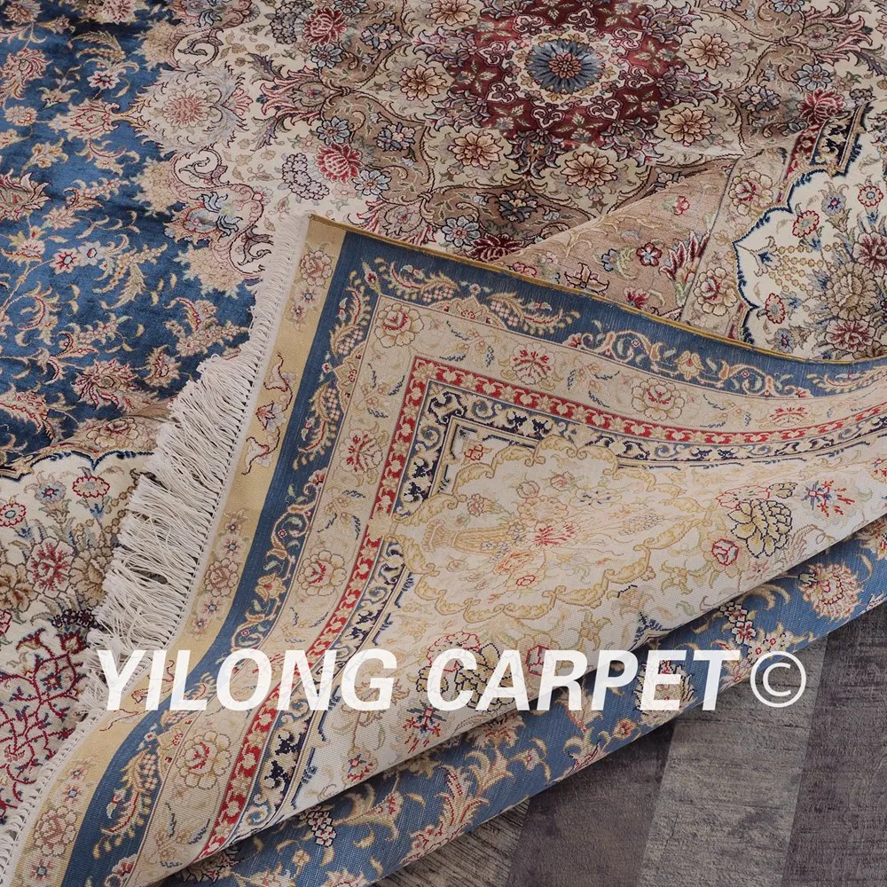 Очень большой ковер Yilong 9 &quotx 12&quot ручной работы с синими цветами и узлом Перский