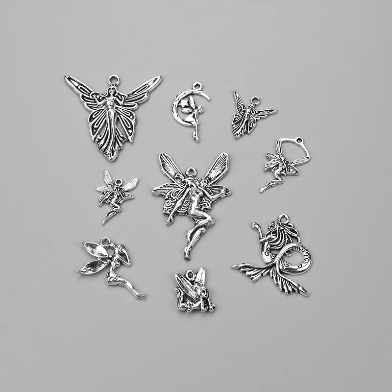 

9pcs fairy series mixed model antique silver alloy Pendant charm Handmade earring bracelet necklace Jewelry DIY Components