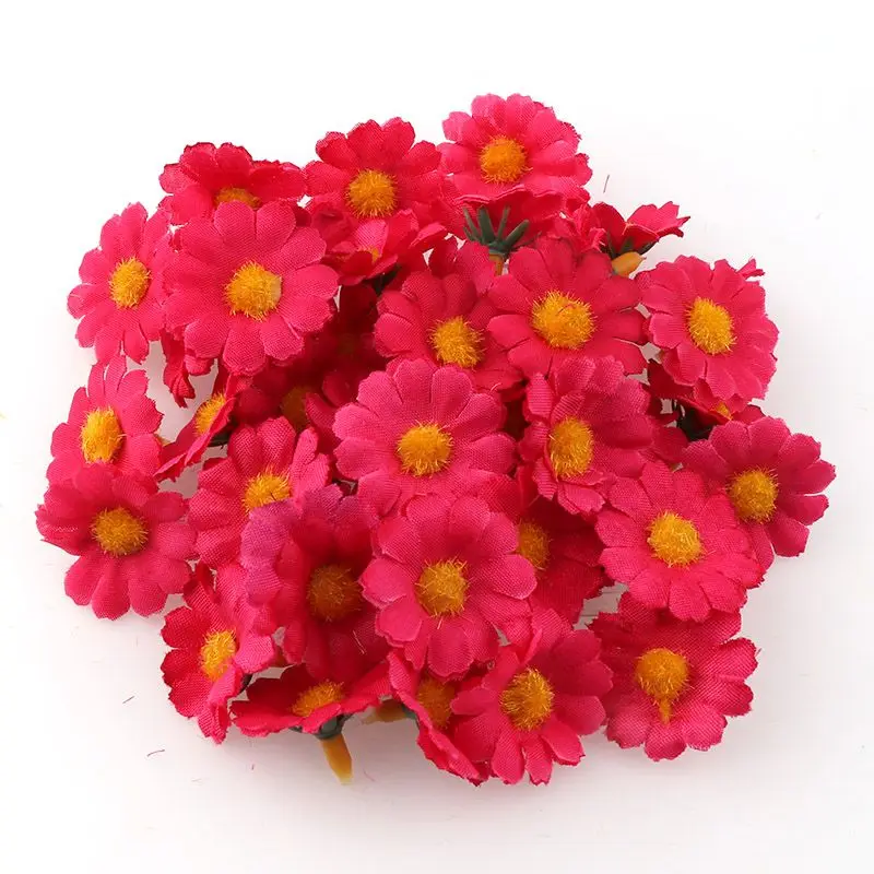 Rose 100 шт./лот, 2,5 см, мини ромашка, декоративный цветок, искусственные шелковые цветы, вечерние, свадебные украшения, домашний декор(без стебля), дешевле - Цвет: Rose