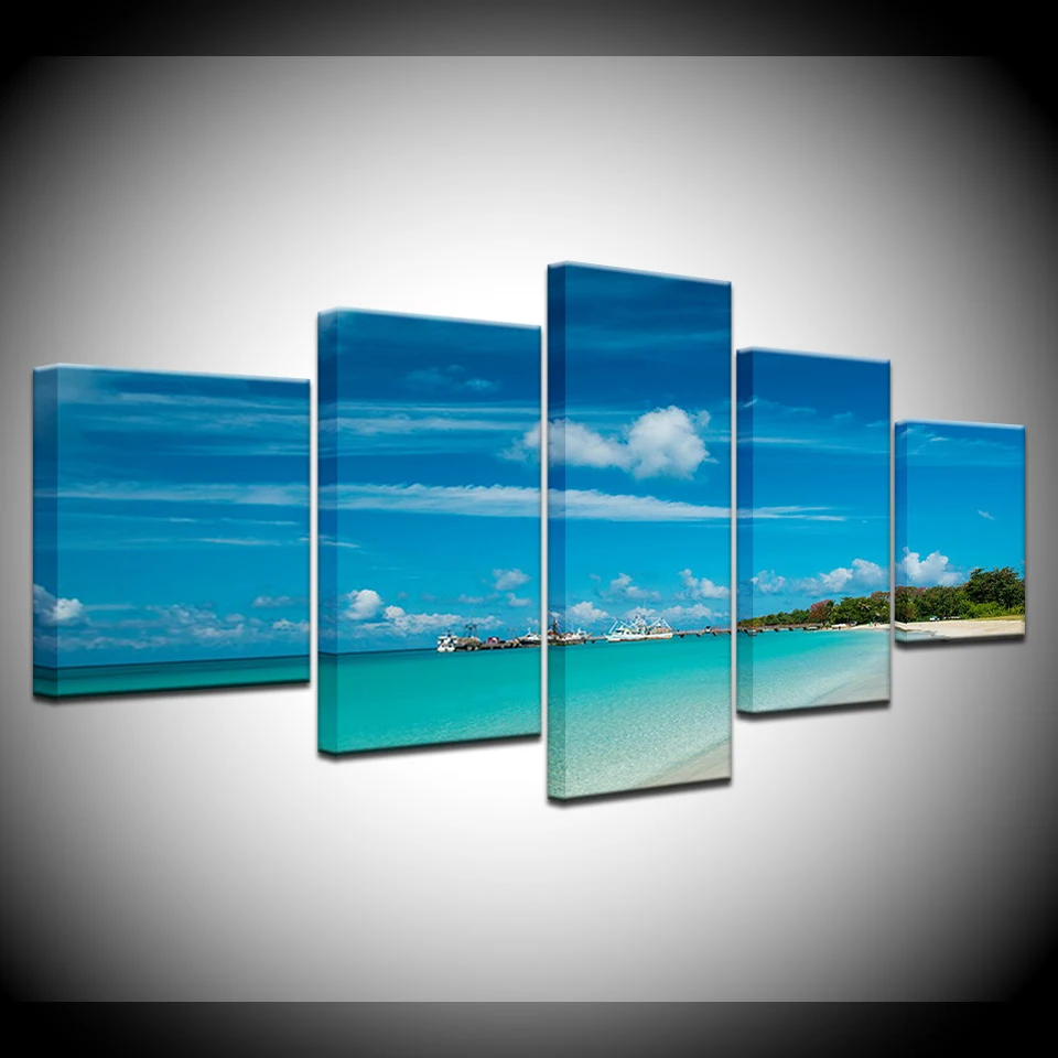 

The blue sea sky seascape 5 Panels HD Print Wall Art modern Modular Poster art Canvas painting for Living Room Home Decor