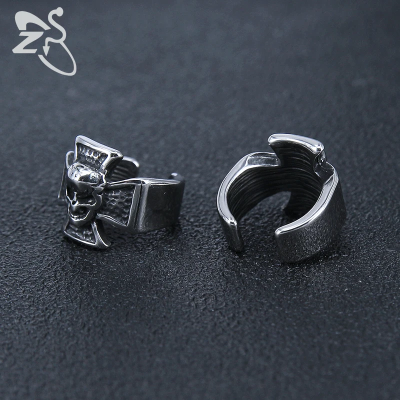ZS, серьги из нержавеющей стали, панк, Череп, каффы, серьги для мужчин и женщин, готический стиль, клипсы, рок, байкер, каффы для ушей, хряща, серьги