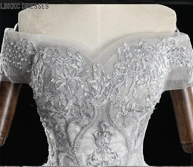 Светло серое платье с открытыми плечами для выпускного вечера Vestido Formatura Longo De Noite