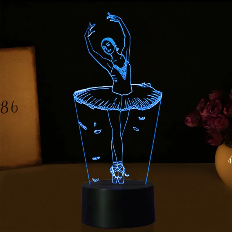LAIDEYI 2018 Новое поступление СВЕТОДИОДНАЯ лампа 3D балетная Девочка USB ночник