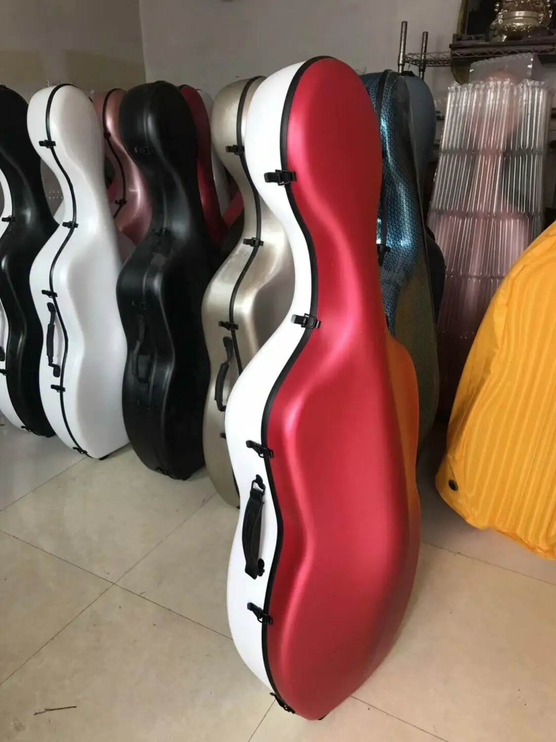 

Red+/white color carbon fiber composite cello case 4/4 with wheels