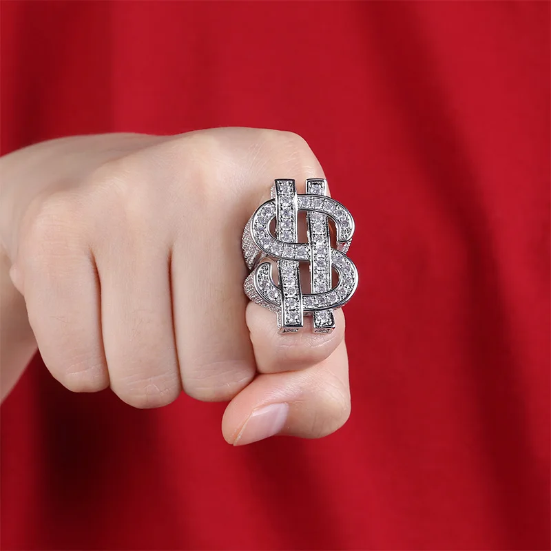 JINAO Dollar кольца с мелкими камнями кубического циркония кольцо все льдом позолоченный цвет личности мода хип хоп ювелирные изделия для мужчин подарок