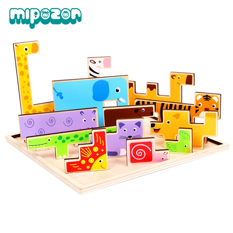 MIPOZOR детская 3D головоломка деревянные игрушки Мультяшные животные тетрис