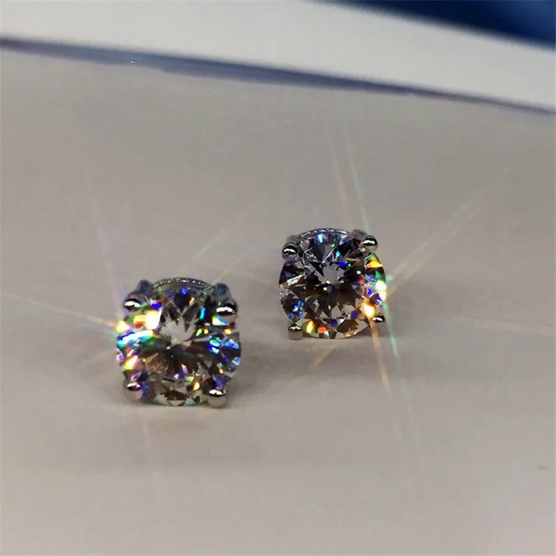 Vecalon Классическая 4 серьга с когтями 3ct Sona AAAAA Циркон 925 пробы Серебряные вечерние серьги-гвоздики для женщин модные ювелирные изделия