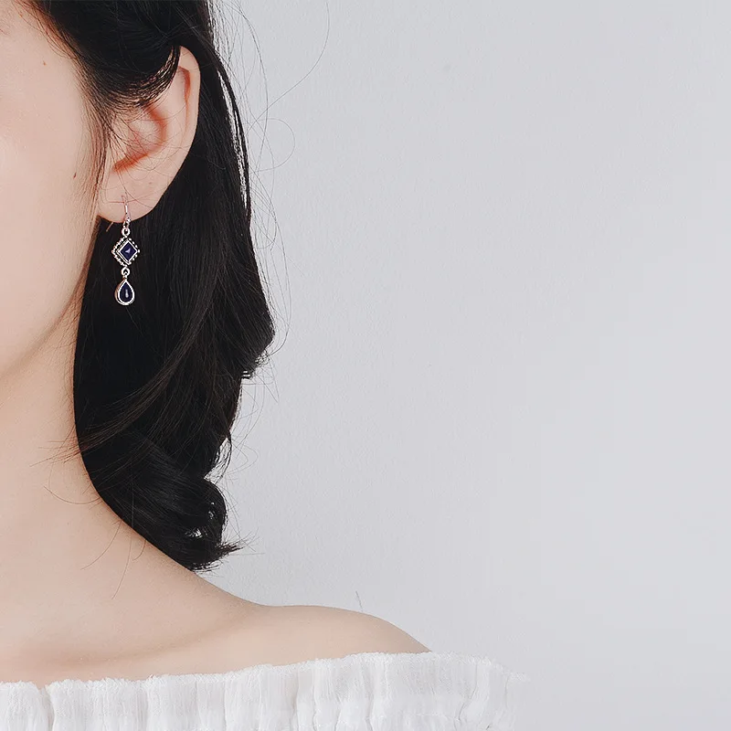 Винтажные красные серьги в форме капли воды с геометрическими кристаллами