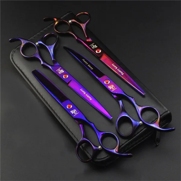 purple PK-704 7 дюймов профессиональные японские 440C ножницы для стрижки собак набор ножницы для стрижки собак филировочные изогнутые ножницы с расческой - Цвет: purple PK-704
