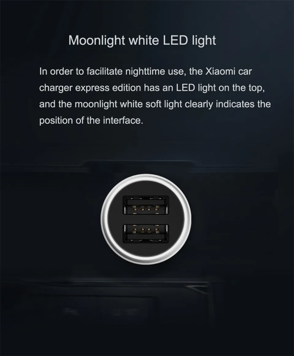 Новейшее автомобильное зарядное устройство Xiaomi, 18 Вт, быстрая зарядка, двойной USB, быстрая зарядка, 5 В/2,4 А, 9 В/2 А, светодиодный светильник