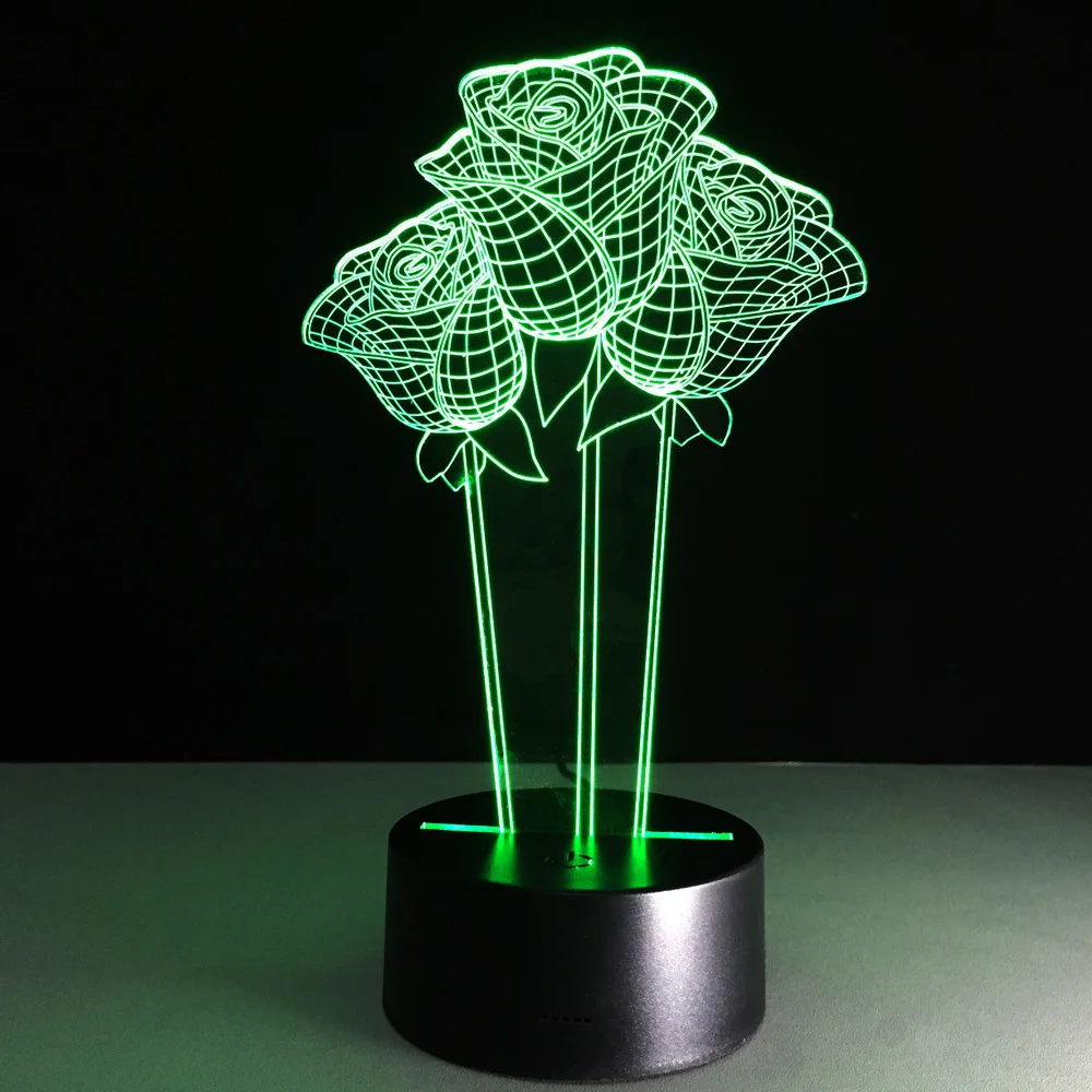 Розы 3D LED ночь День святого Валентина подарки настольная лампа Led Настольная