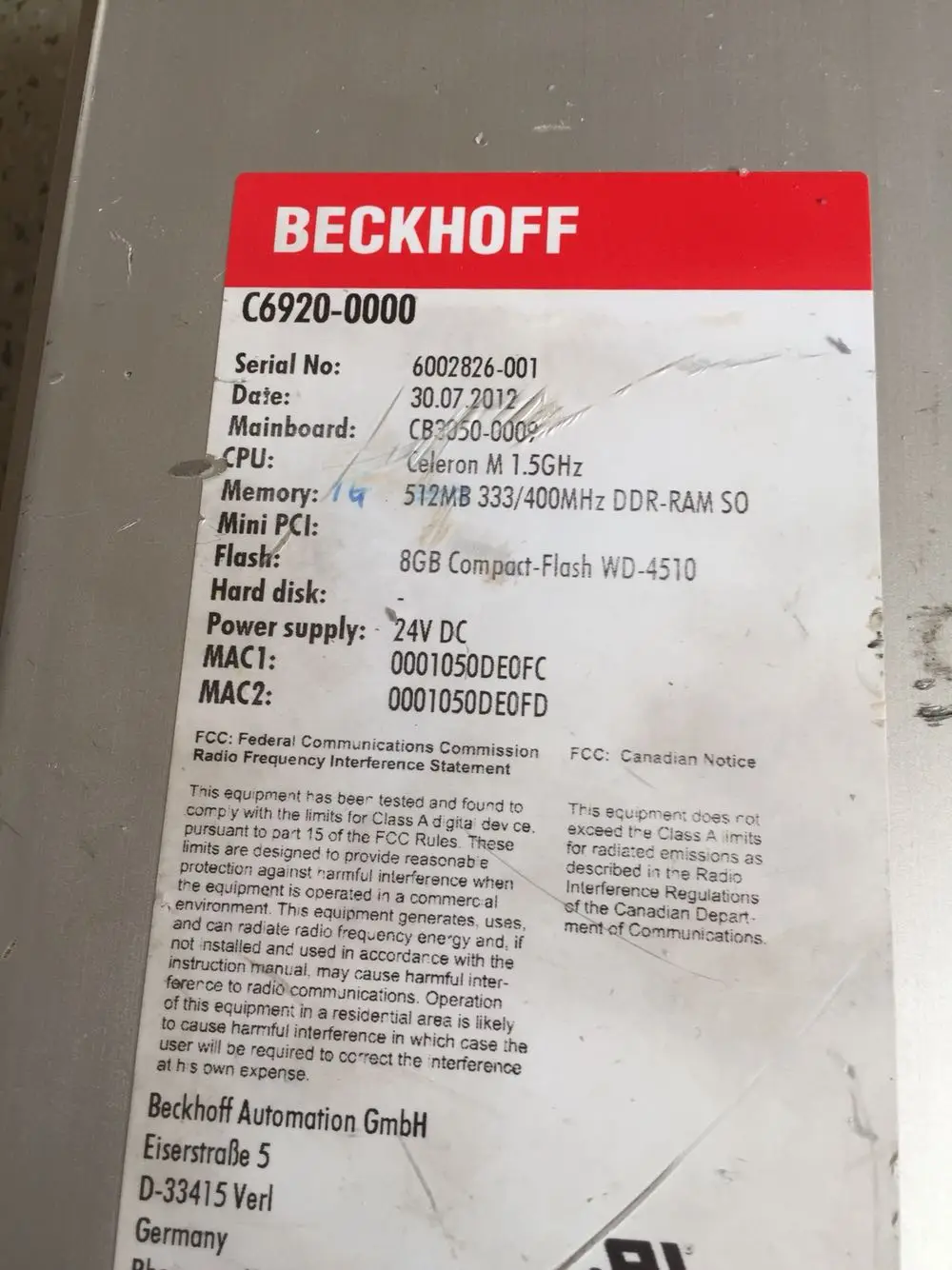 1 шт. промышленный контрольный компьютер BECKHOFF C6920 0000 * б/у *|Запчасти для