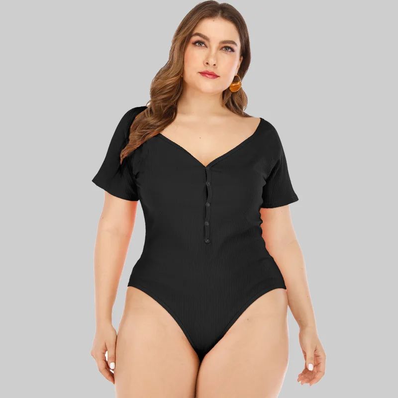 Плюс размер сексуальный комбинезон с глубоким v образным вырезом футболка