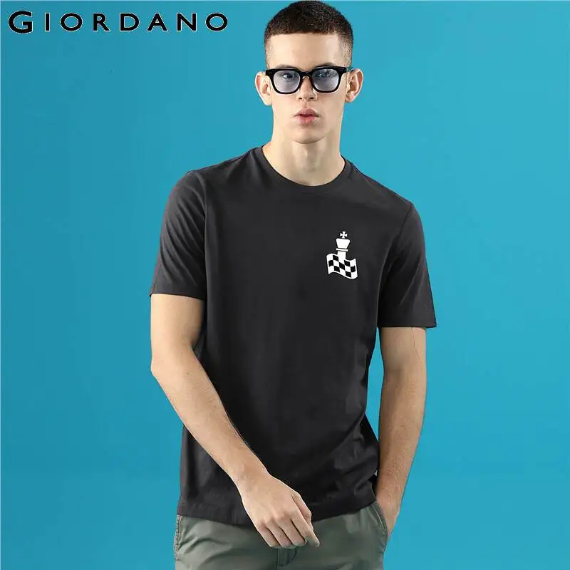 Giordano Мужская футболка с принтом s клетчатые Графические футболки округлым