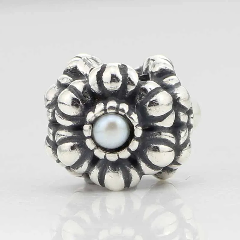 Твердый Серебряный цветочный Шарм 925 пробы с белым жемчугом подходит для
