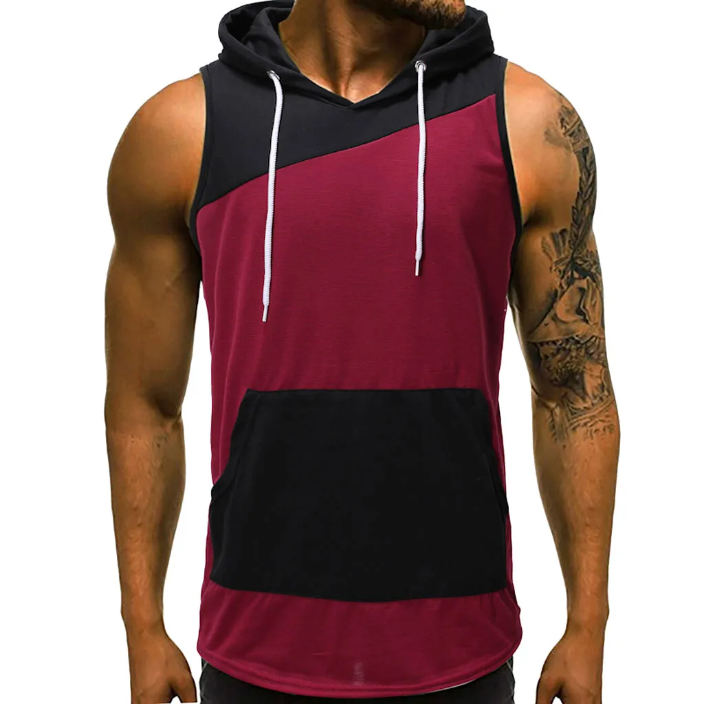 Мужской Топ с капюшоном летний Повседневный лоскутный жилет без рукавов с капюшоном Топ Фитнес мужской Стрингер мышечная рубашка camiseta tirantes