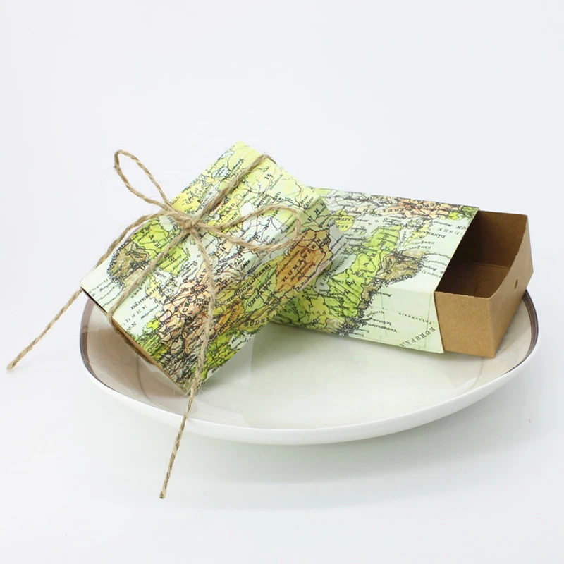 

50pcs/lot Small New Style Creative Word Map Candy Box With Free Rope Special Party Favor Gift Candy Box