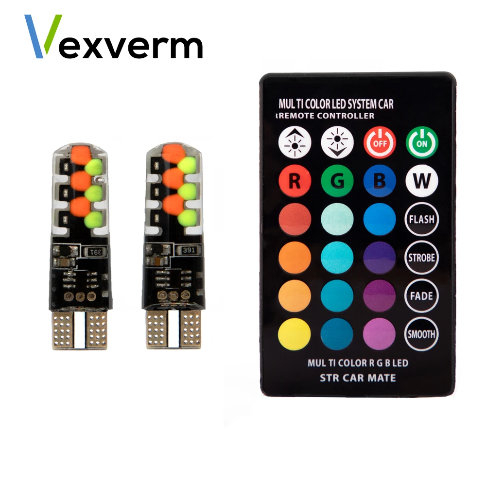 Светодиодсветодиодный лампа Vexverm T10 RGB W5W для освещения салона автомобиля 194 168 |