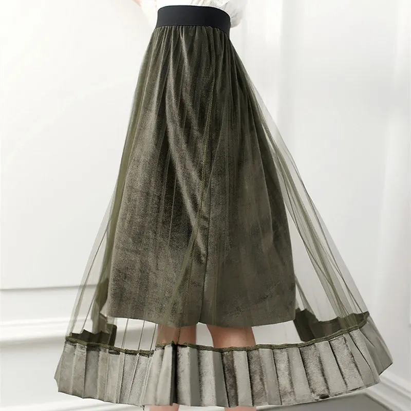 Летняя плиссированная юбка для женщин однотонная газовая Лоскутная узкая макси