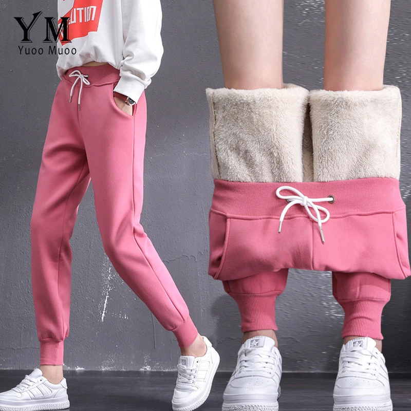 

YuooMuoo Winter Cashmere Harem Warm Pants Women Velvet Thick Lambskin Pink Pants Loose Winter Causal Warm Trousers Sweatpants