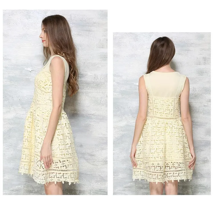 2019 Новое модное кружевное мини-платье без рукавов с вырезами женское платье на