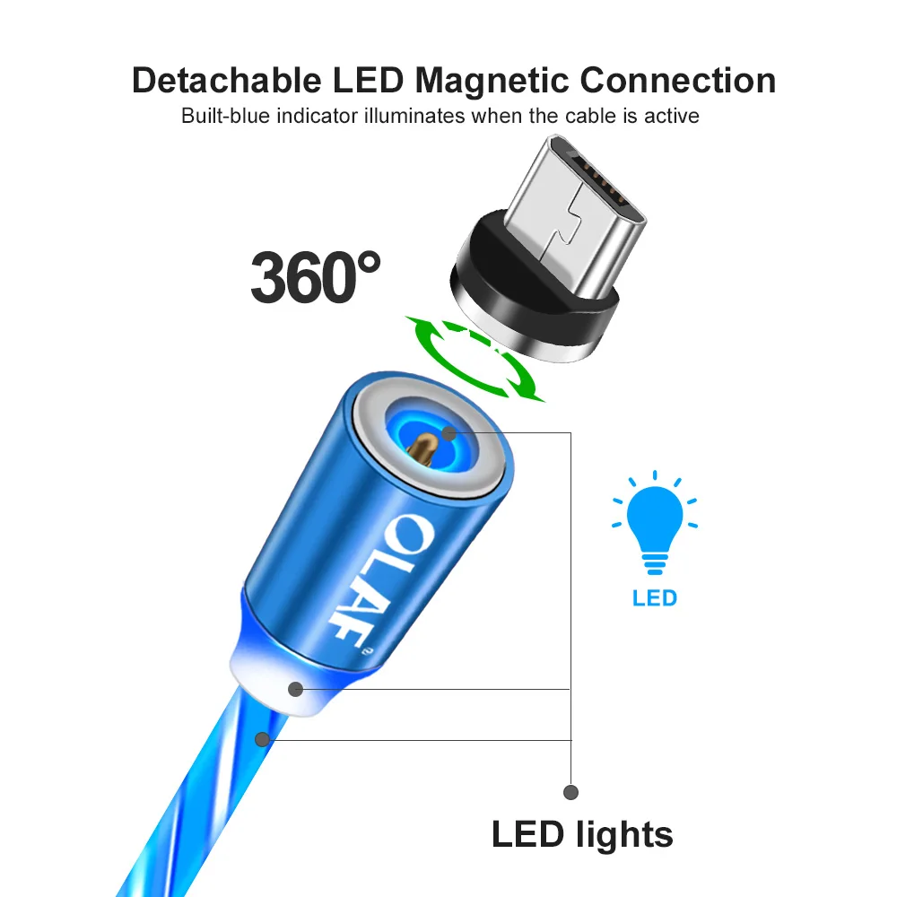 Магнитный поворотный кабель OLAF Dazzle Lighting для быстрой зарядки Micro USB Type-C зарядное