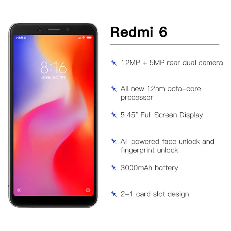 Глобальная версия Xiaomi Redmi 6 4 Гб 64 ГБ мобильный телефон Восьмиядерный процессор Helio