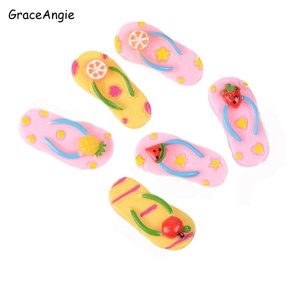 Полимерные шлепанцы, кабошон с плоским основанием для украшений, украшения для телефона, бусины для рукоделия, фруктов, милые разноцветные аксессуары для волос, 10 шт.