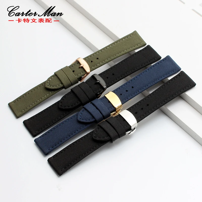 New nylon watchband 18mm 20mm 22mm 24mm canvas +genuine leather inner strap black army green blue bracelet | Наручные часы