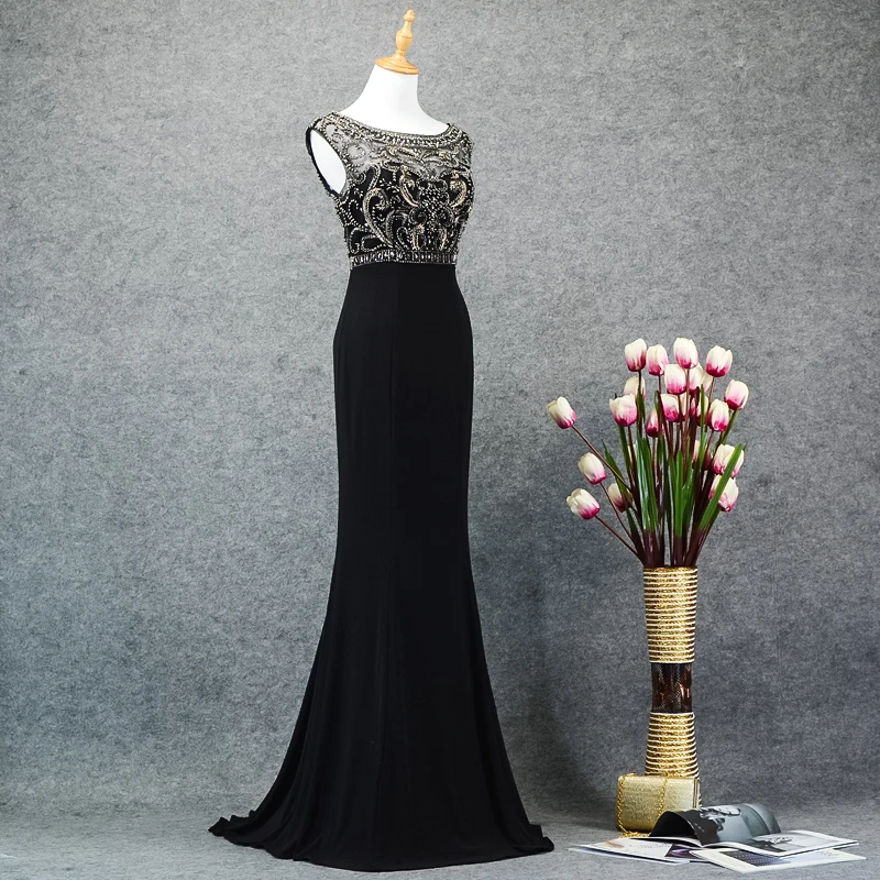 JANCEMBER vestido longo festa noite Бисер с украшением в виде кристаллов узором без рукавов