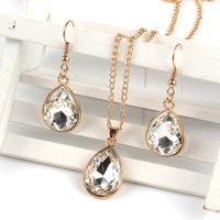 1 set rose gold water drop pendant necklace earrings fashion jewelry white