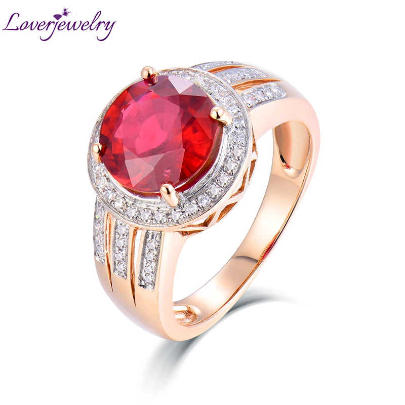 

LOVERJEWELRY Genunie Ruby Rings 18KT Rose Gold Natural Diamonds Red Ruby Stone Wedding Ring Fine Jewelry For Women Anniversary