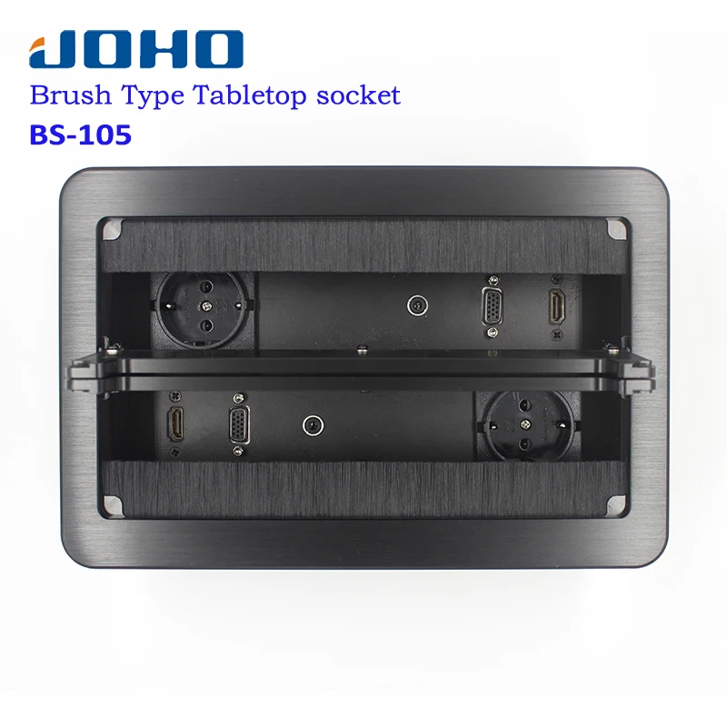 

JOHO Desktop Socket Aluminum Black Silver Panel EU Standard Open Type Table Socket Electrical Outlet With VGA HDMI Audio Port
