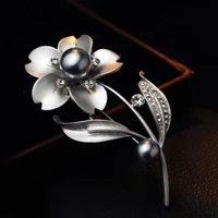 vintage gray imitate pearl jewelry alloy brooches pins for women dress and scarf accessories brooch