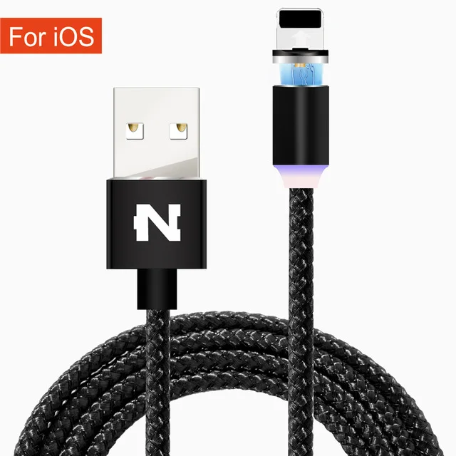 Магнитный светодиодный USB кабель для зарядного устройства для iPhone 6S 6 s 7 8 Plus Xs Max X 10 5 SE Micro usb type C Android USB-C провод для быстрого заряда - Цвет: Black For Apple