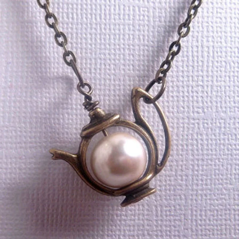 Лучший Друг Жемчужное Ожерелье Чайник Подвеска Ожерелья для Женщин Серебряные