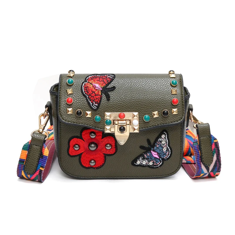 2017 бабочка животных модная Мини Для женщин Сумки Заклёпки Вышивка Цветочный