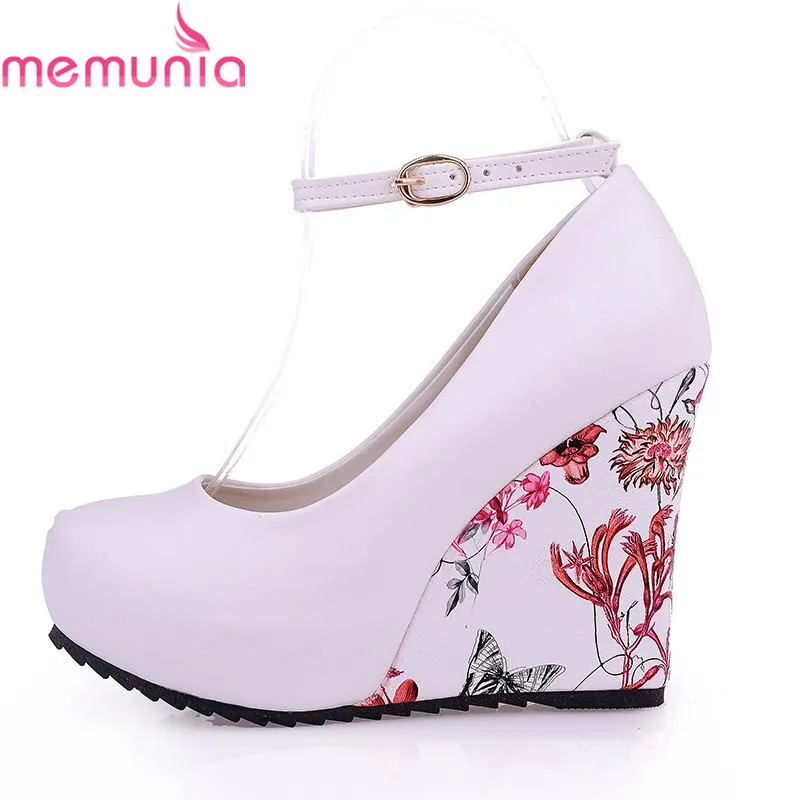 

MEMUNIA Fashion Ankle Strap 2020 High Heels Wedges Platform Summer Pumps For Women Casual Elegant Print Wedges Platform Shoes