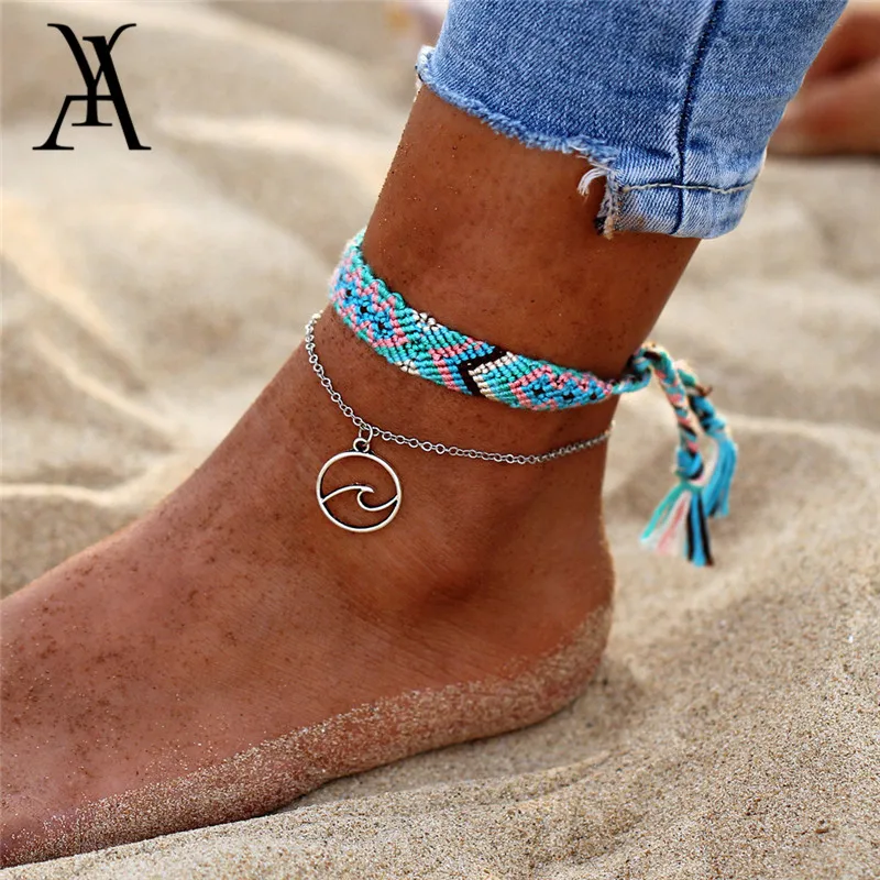 Женский хлопковый плетеный браслет на ногу богемные браслеты в стиле бохо модные