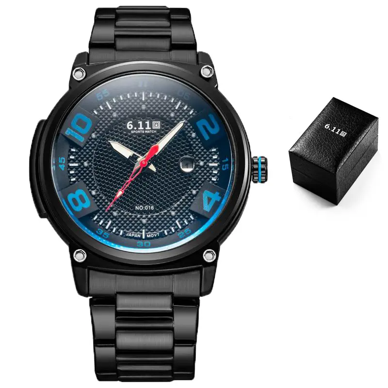 BLACK BAND BLUE 6,11 мужские модные часы со стальным синим стеклом на солнечных батареях, армейские военные уличные кварцевые часы, мужские спортивные часы - Цвет: BLACK BAND BLUE