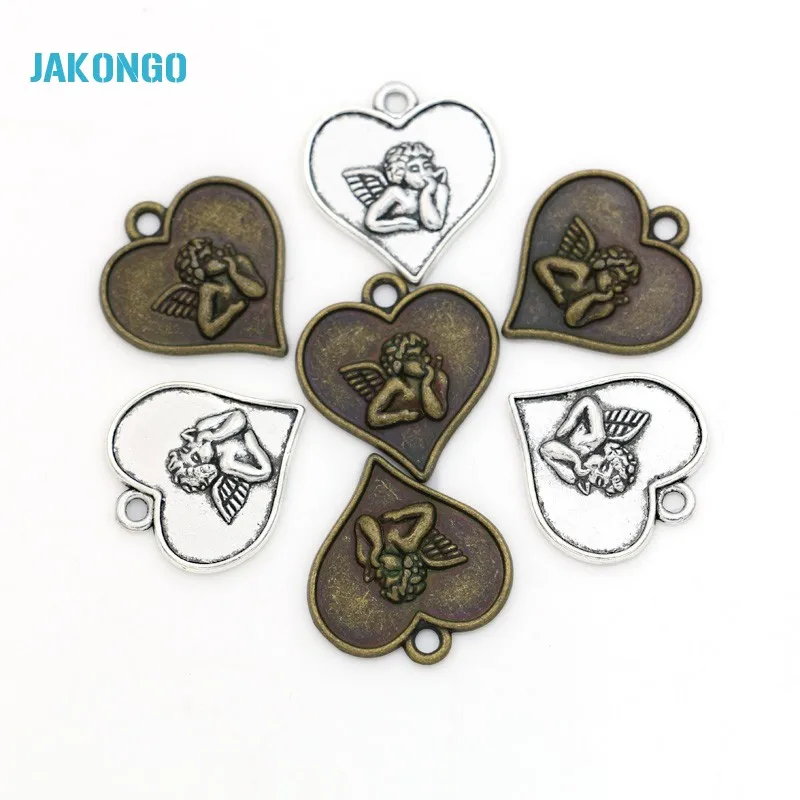 JAKONGO античное серебро/бронзовое покрытие Cupid Love Angel Heart Charms DIY Подвески ручной