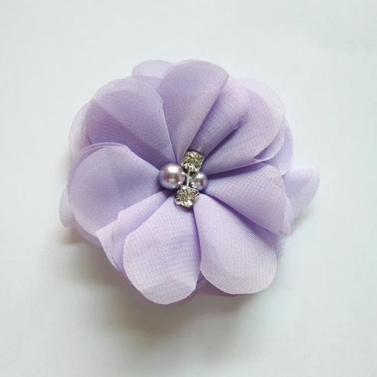 

Wholesale 3 inch fabric flowers chiffon flower with pearl rhinestone DIY flowers children hair accessories headwear 100pcs/lot
