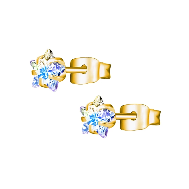GD AB Star 3-8 мм маленькие серебряные золотые серьги с камнями CZ кристалл серьги-гвоздики хирургическая сталь кубический цирконий спираль серьги женские аксессуары - Окраска металла: GD AB Star