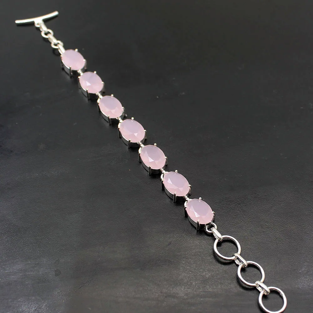 Женский браслет из серебра 7 75 пробы с розовым кварцем|Цепочки и браслеты| |