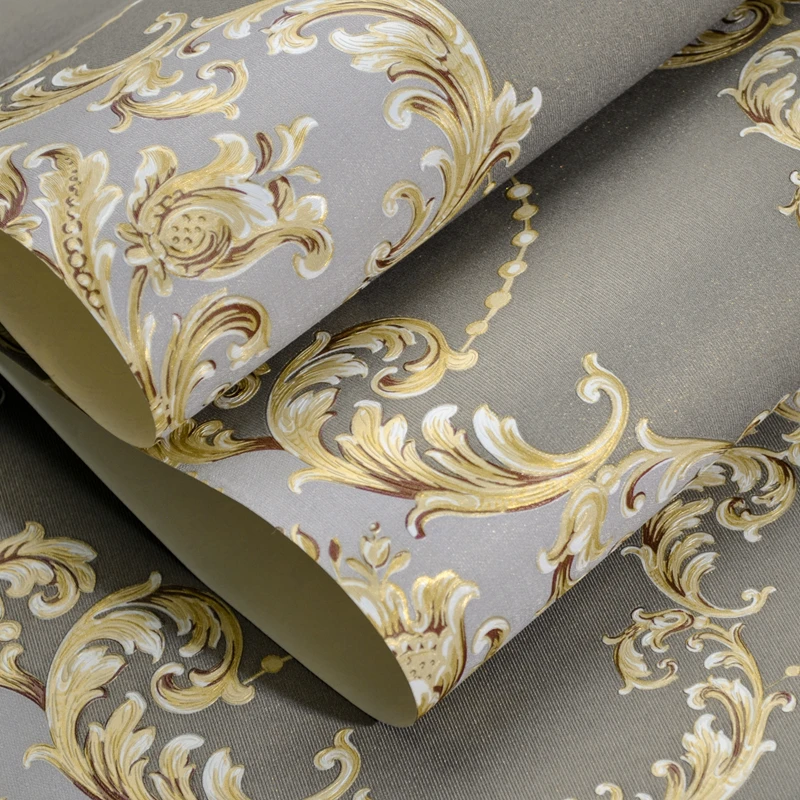 Grey Gold Textured Damask Luxury Wallpaper For Living Room Vinyl European Damascus Wall Paper Bedroom Walls Home Decor |