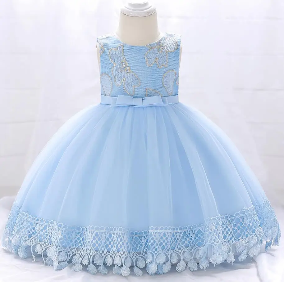 sky blue Г. Летнее кружевное платье для маленьких девочек Детские платья для девочек, детская одежда платье принцессы без рукавов Одежда для девочек от 6 до 24 месяцев - Цвет: sky blue