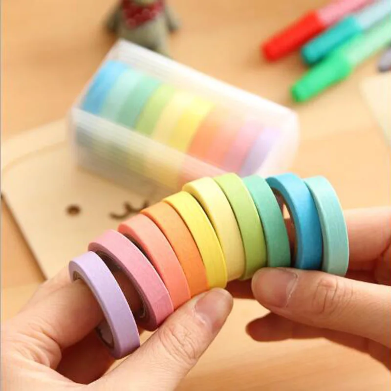 10 шт. Радуга ролл Diy васи клейкая бумажная лента самоклеящаяся Скрапбукинг