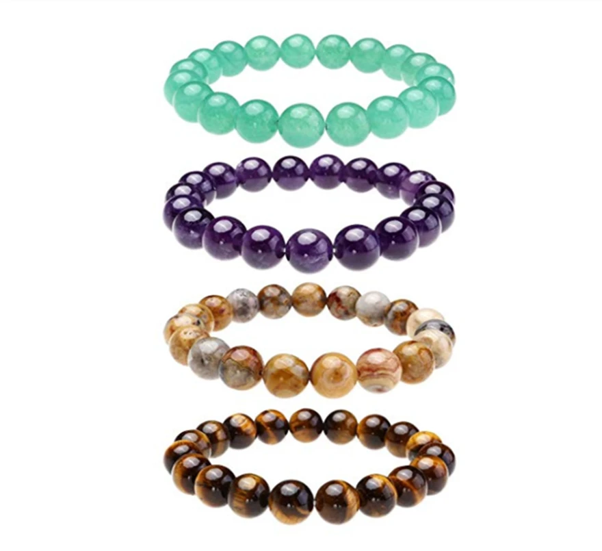 YuTeng Semi Precious Stone 6/8/10mm Round Beads Stretch Bracelet 7&quot Unisex LL804-1 | Украшения и аксессуары